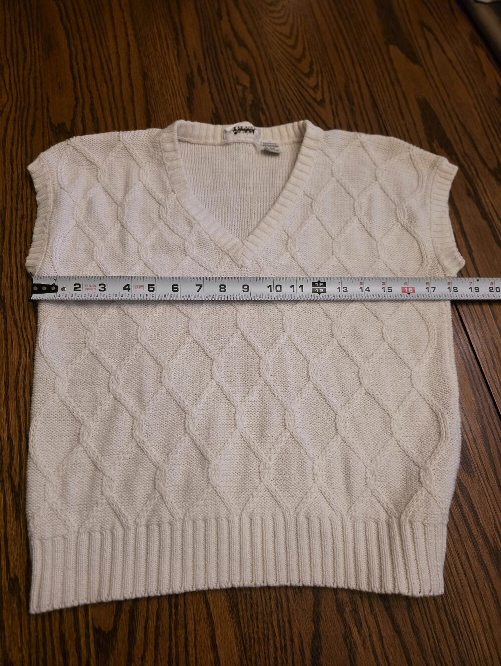 Knit Sweater Vintage Country Suburbans Ramie Cotton  Cream V-Neck Medium Old Mon - Picture 8 of 10